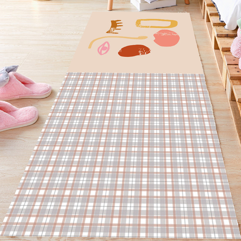 Lisslune | Pink Houndstooth Pattern Carpet Polyester Modernist Carpet Pet-Friendly Non-Slip Back Carpet for Living Room