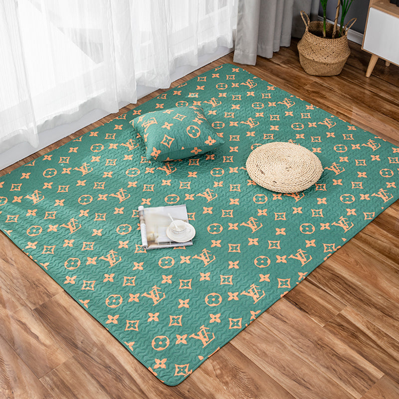 Lisslune | Children Strawberry Pattern Rug Yellow and Green Cotton Rug Washable Pet-Friendly Non-Slip Rug for the Children's Room
