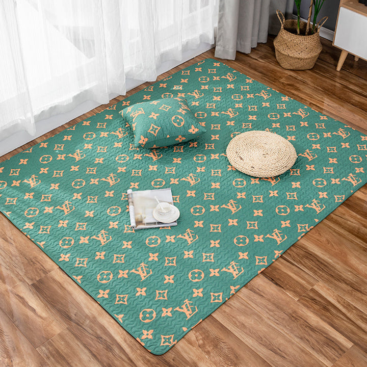 Lisslune | Children Strawberry Pattern Rug Yellow and Green Cotton Rug Washable Pet-Friendly Non-Slip Rug for the Children's Room