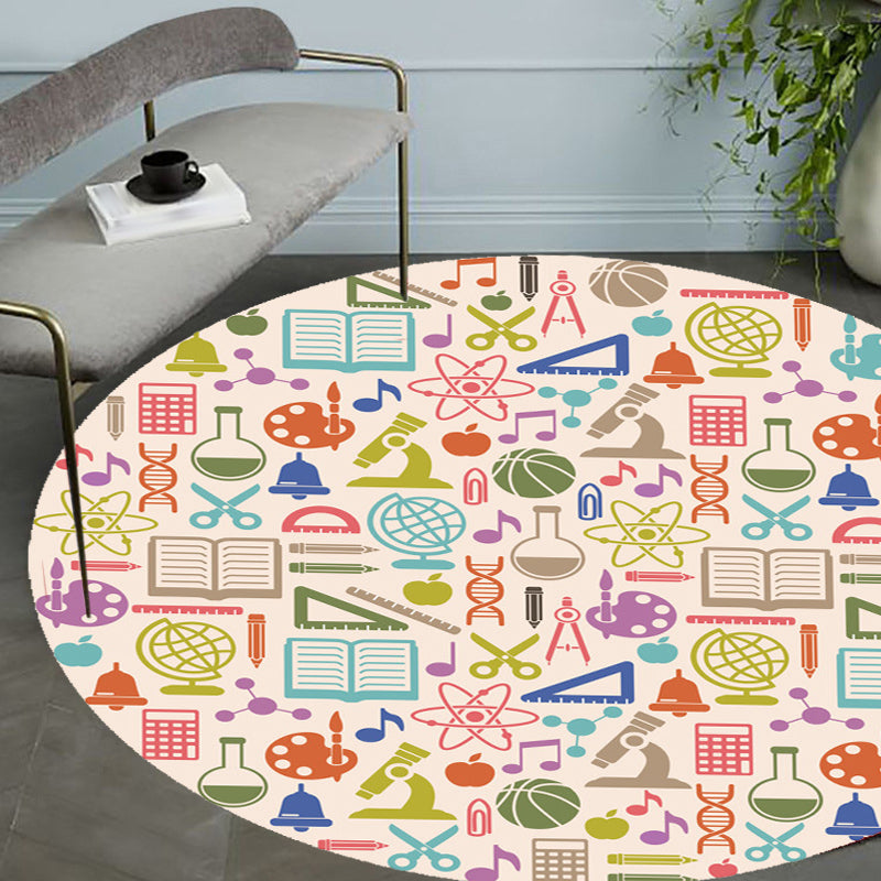 Lisslune | Apricot Kids Carpet Polyester Stationary Pattern Carpet Pet Friendly Washable Non-slip Rug For Decoration