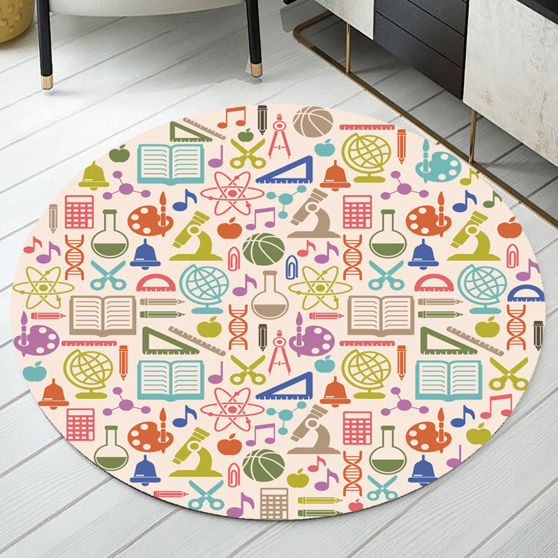 Lisslune | Apricot Kids Carpet Polyester Stationary Pattern Carpet Pet Friendly Washable Non-slip Rug For Decoration