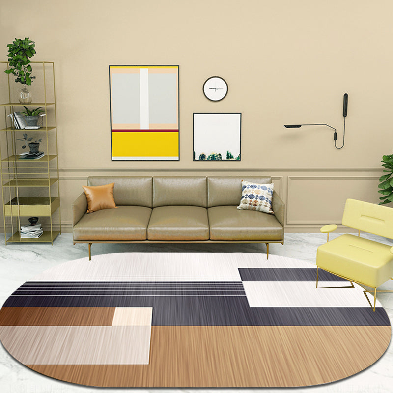 Lisslune | Novelty living room rug in brown and ivory color box print rug polyester stain-resistant rug