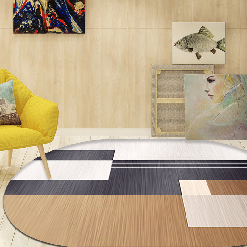 Lisslune | Novelty living room rug in brown and ivory color box print rug polyester stain-resistant rug