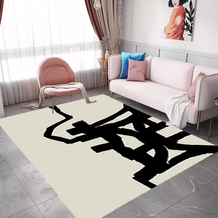 Lisslune | Black and White Abstract Carpet Polyester Scandinavian Rug Pet Friendly Washable Area Rug for Living Room