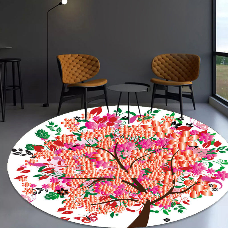Lisslune | Unique Flower Pattern Carpet Pink and Orange Child's Carpet Polyester Pet Friendly Washable Non-Slip Back Carpet for the Children's Room
