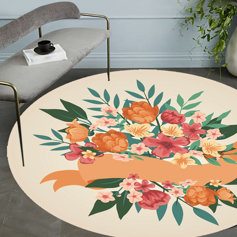 Lisslune | Unique Flower Pattern Carpet Pink and Orange Child's Carpet Polyester Pet Friendly Washable Non-Slip Back Carpet for the Children's Room