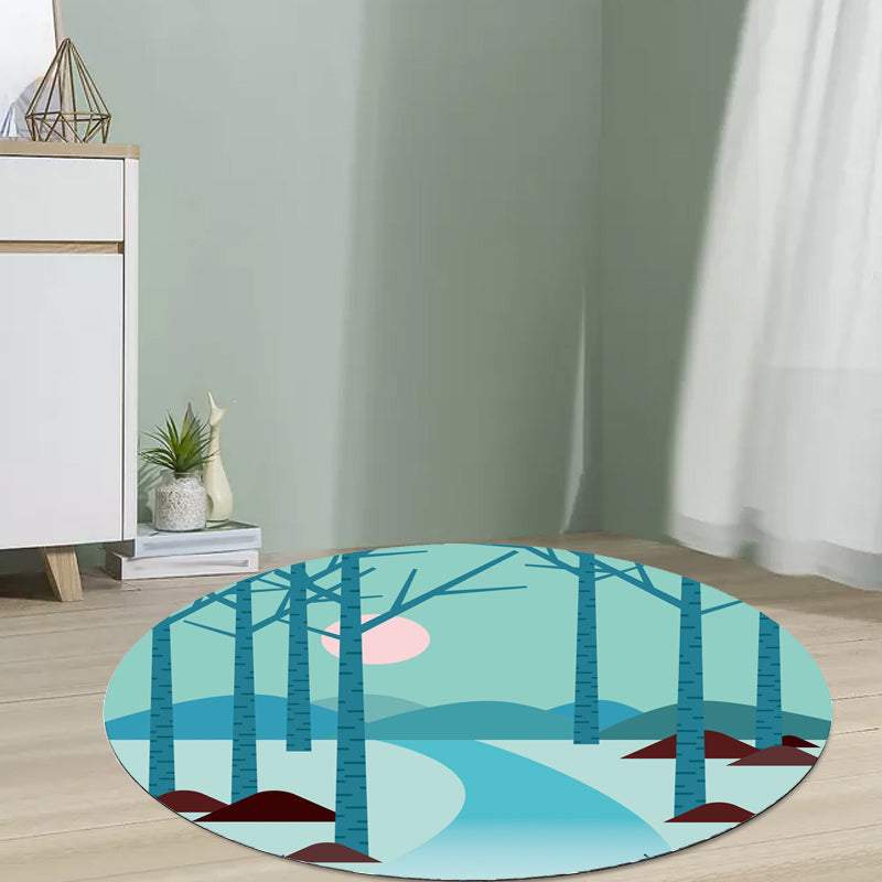 Lisslune | Kids Road Pattern Rug Yellow and Blue Polyester Carpet Washable Pet Friendly Non-Slip Rug for Children's Room