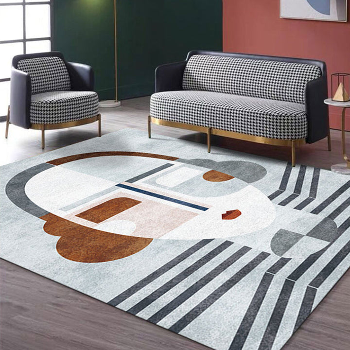 Lisslune | Multicolor Living Room Carpet Nordic Character Pattern Carpet Polyester Washable Pet Friendly Area Rug