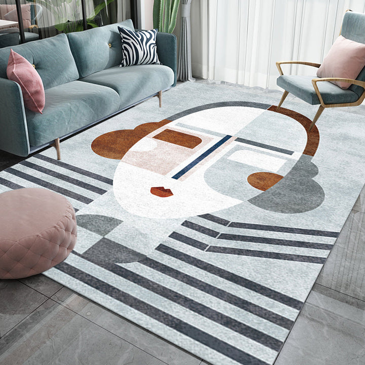 Lisslune | Multicolor Living Room Carpet Nordic Character Pattern Carpet Polyester Washable Pet Friendly Area Rug