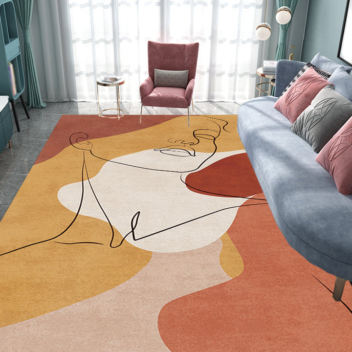 Lisslune | Multicolor Living Room Carpet Nordic Character Pattern Carpet Polyester Washable Pet Friendly Area Rug
