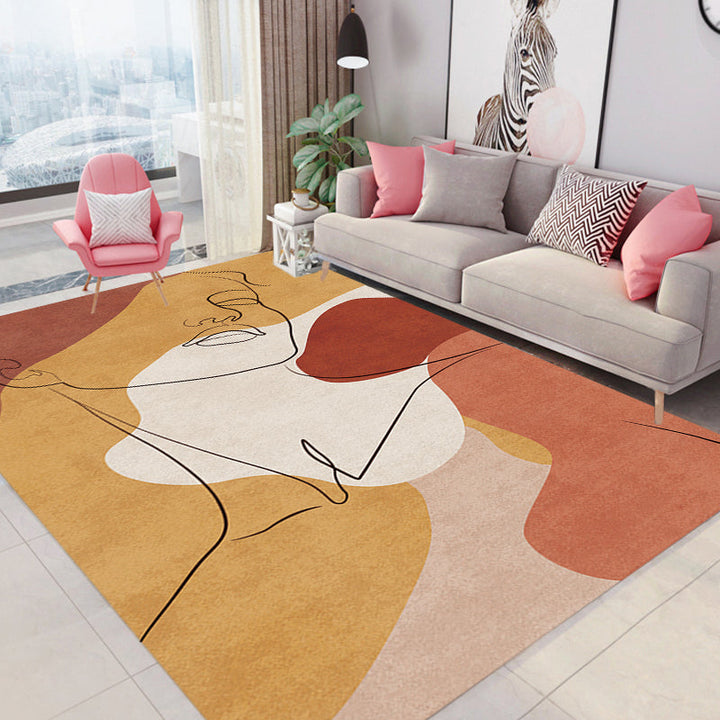 Lisslune | Multicolor Living Room Carpet Nordic Character Pattern Carpet Polyester Washable Pet Friendly Area Rug