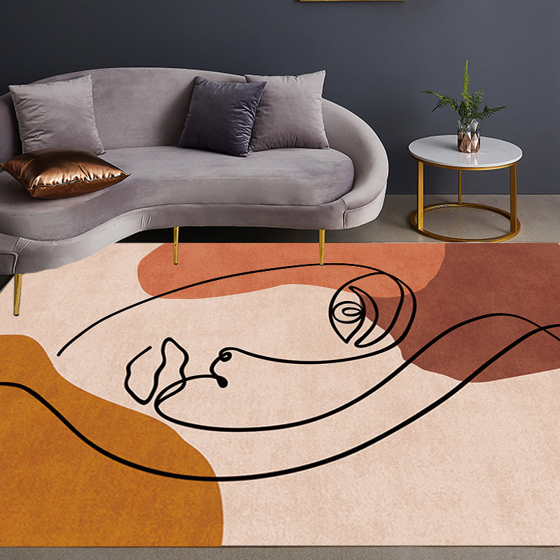 Lisslune | Multicolor Living Room Carpet Nordic Character Pattern Carpet Polyester Washable Pet Friendly Area Rug
