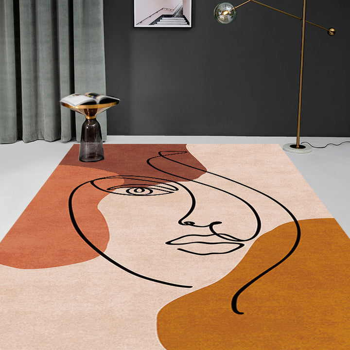 Lisslune | Multicolor Living Room Carpet Nordic Character Pattern Carpet Polyester Washable Pet Friendly Area Rug