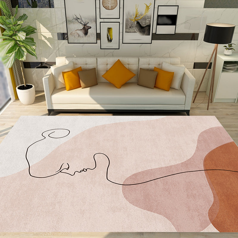 Lisslune | Multicolor Living Room Carpet Nordic Character Pattern Carpet Polyester Washable Pet Friendly Area Rug