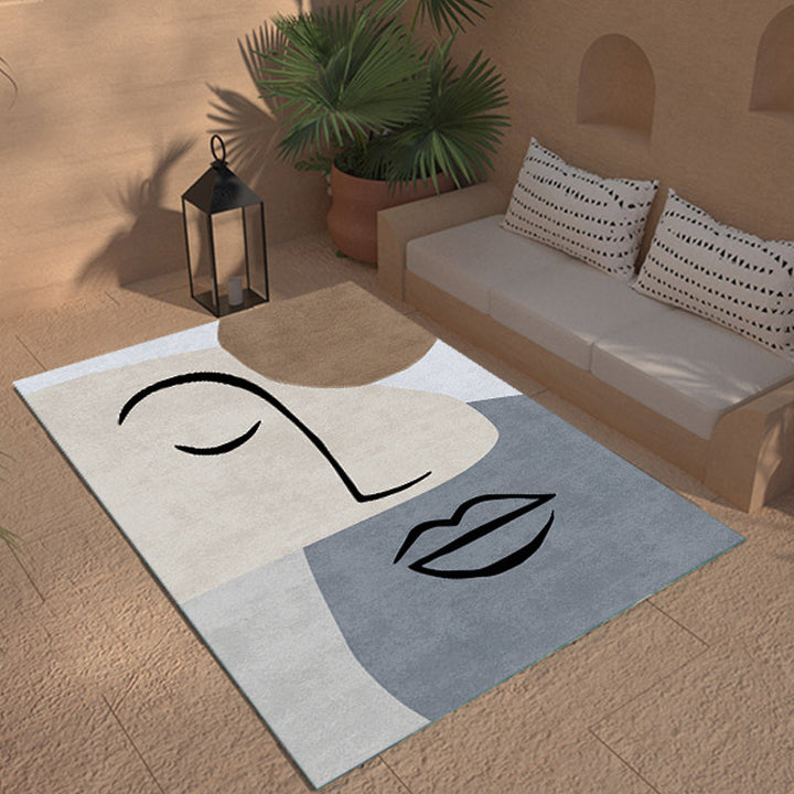Lisslune | Multicolor Living Room Carpet Nordic Character Pattern Carpet Polyester Washable Pet Friendly Area Rug