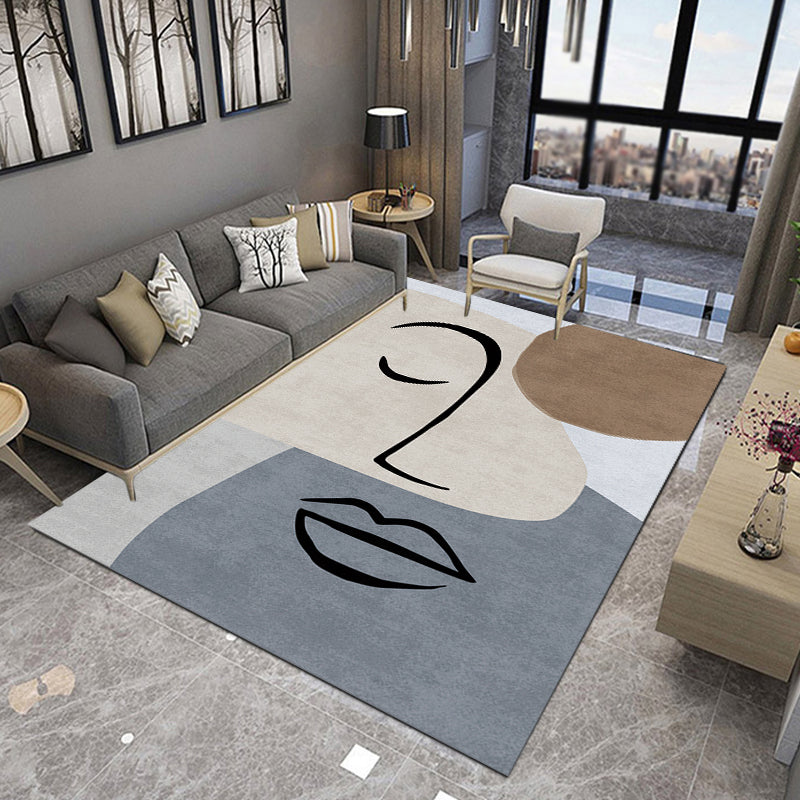 Lisslune | Multicolor Living Room Carpet Nordic Character Pattern Carpet Polyester Washable Pet Friendly Area Rug