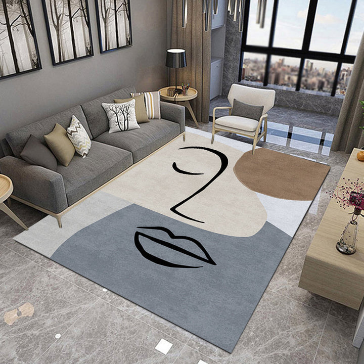 Lisslune | Multicolor Living Room Carpet Nordic Character Pattern Carpet Polyester Washable Pet Friendly Area Rug