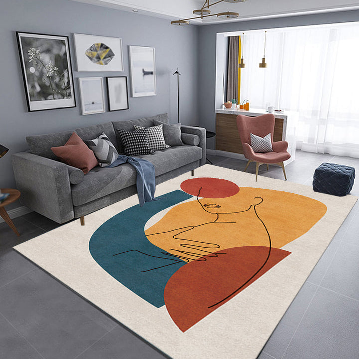 Lisslune | Multicolor Living Room Carpet Nordic Character Pattern Carpet Polyester Washable Pet Friendly Area Rug