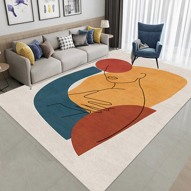 Lisslune | Multicolor Living Room Carpet Nordic Character Pattern Carpet Polyester Washable Pet Friendly Area Rug