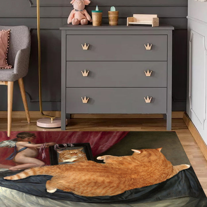 Lisslune | Novelty Cat Pattern Carpet Red and Black Polyester Washable Pet-Friendly Area Rug for Decoration