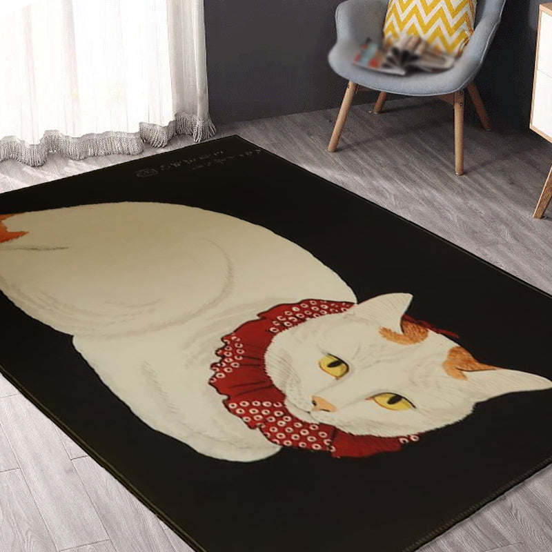 Lisslune | Novelty Cat Pattern Carpet Red and Black Polyester Washable Pet-Friendly Area Rug for Decoration