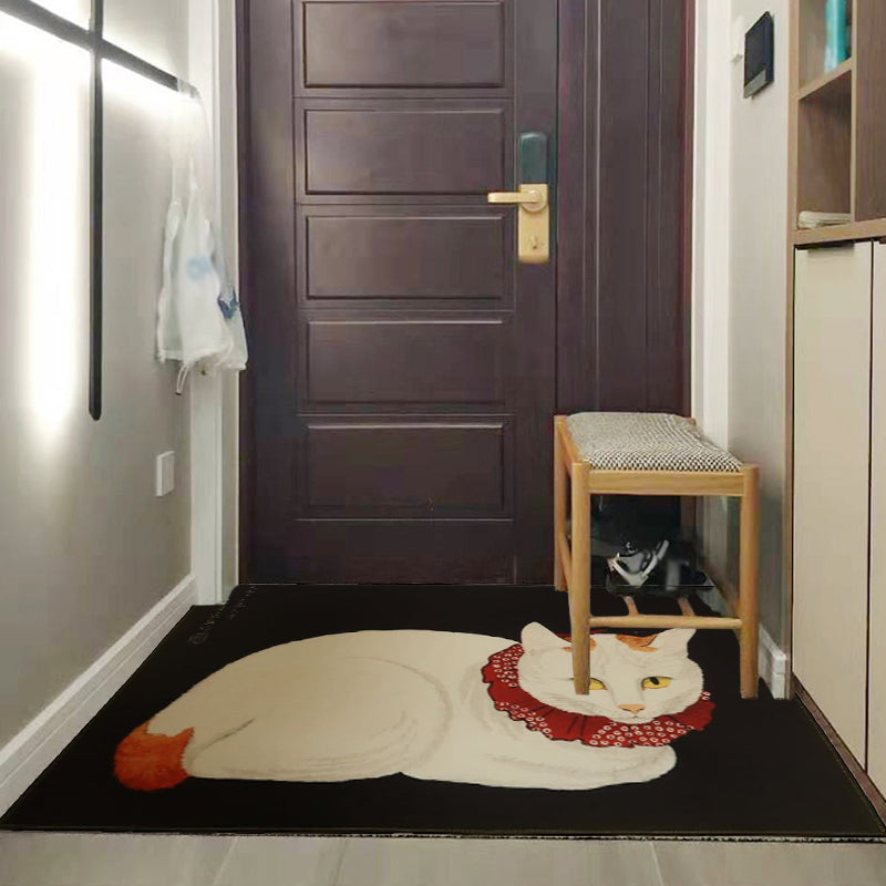 Lisslune | Novelty Cat Pattern Carpet Red and Black Polyester Washable Pet-Friendly Area Rug for Decoration