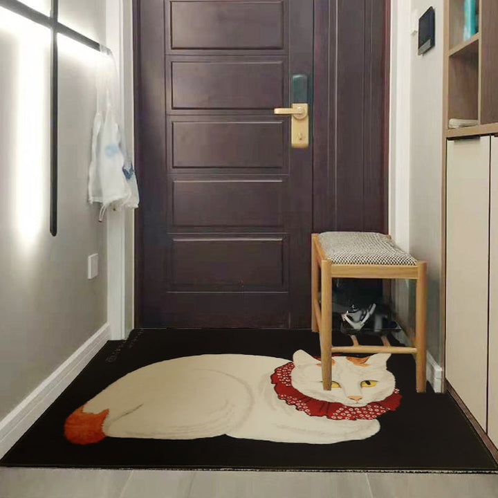 Lisslune | Novelty Cat Pattern Carpet Red and Black Polyester Washable Pet-Friendly Area Rug for Decoration