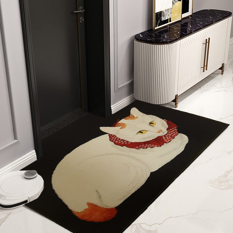 Lisslune | Novelty Cat Pattern Carpet Red and Black Polyester Washable Pet-Friendly Area Rug for Decoration