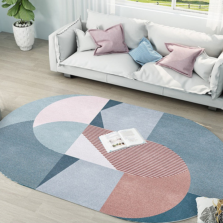 Lisslune | Gray and Blue Bedroom Carpet Novelty Color Block Stripe Pattern Area Rug Polyester Pet Friendly Rug