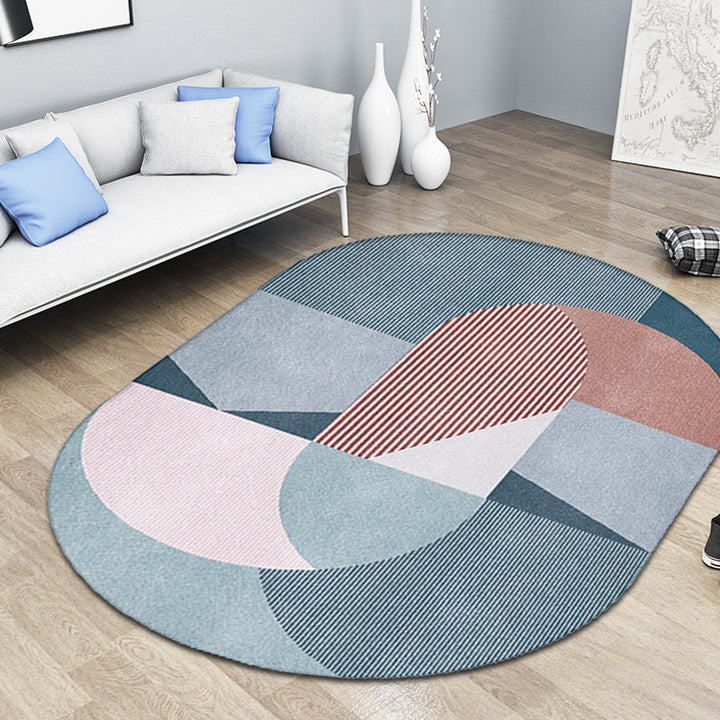 Lisslune | Gray and Blue Bedroom Carpet Novelty Color Block Stripe Pattern Area Rug Polyester Pet Friendly Rug