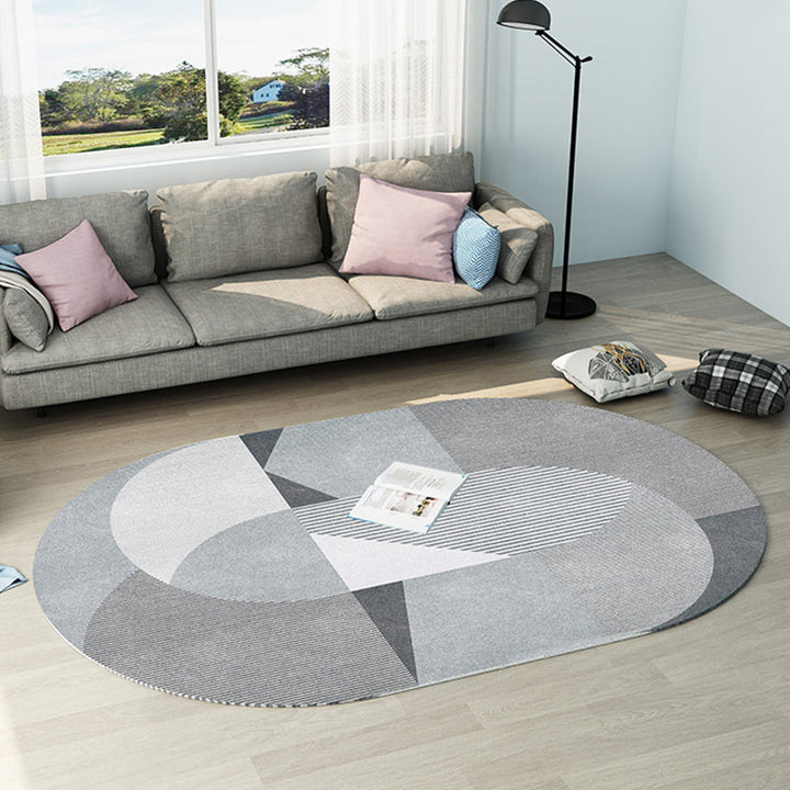 Lisslune | Gray and Blue Bedroom Carpet Novelty Color Block Stripe Pattern Area Rug Polyester Pet Friendly Rug