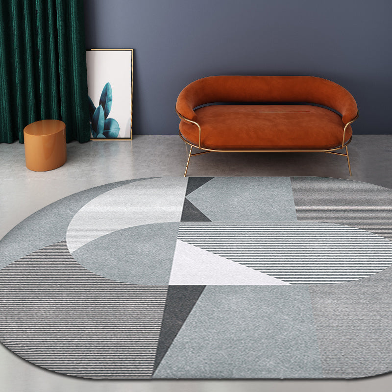Lisslune | Gray and Blue Bedroom Carpet Novelty Color Block Stripe Pattern Area Rug Polyester Pet Friendly Rug