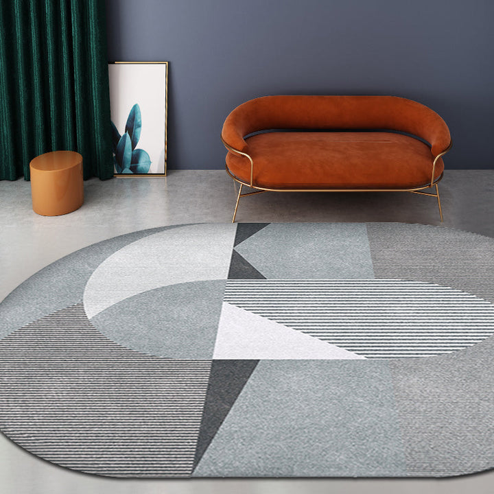 Lisslune | Gray and Blue Bedroom Carpet Novelty Color Block Stripe Pattern Area Rug Polyester Pet Friendly Rug