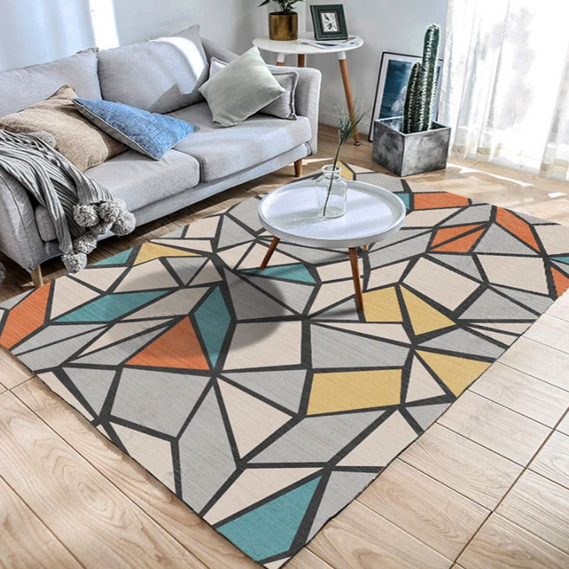 Lisslune | Color Block Geometric Living Room Rug Polyester Novelty Abstract Rug Washable Pet Friendly Carpet