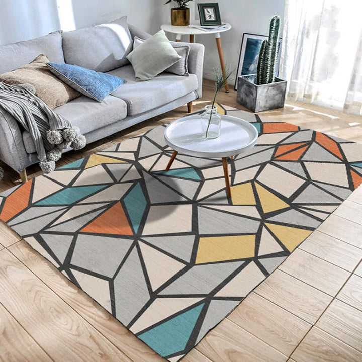 Lisslune | Color Block Geometric Living Room Rug Polyester Novelty Abstract Rug Washable Pet Friendly Carpet