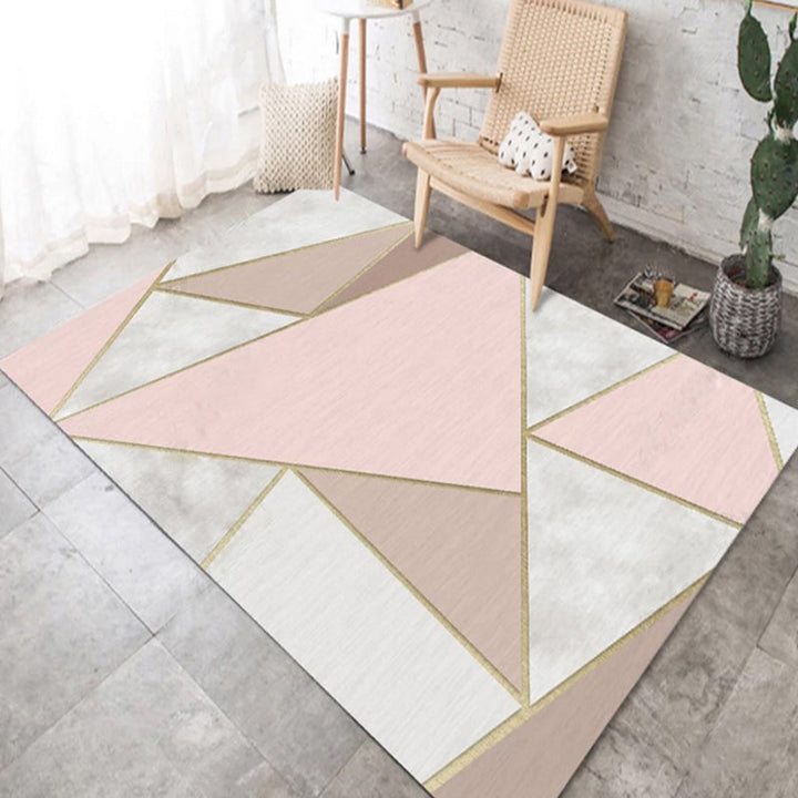 Lisslune | Color Block Geometric Living Room Rug Polyester Novelty Abstract Rug Washable Pet Friendly Carpet