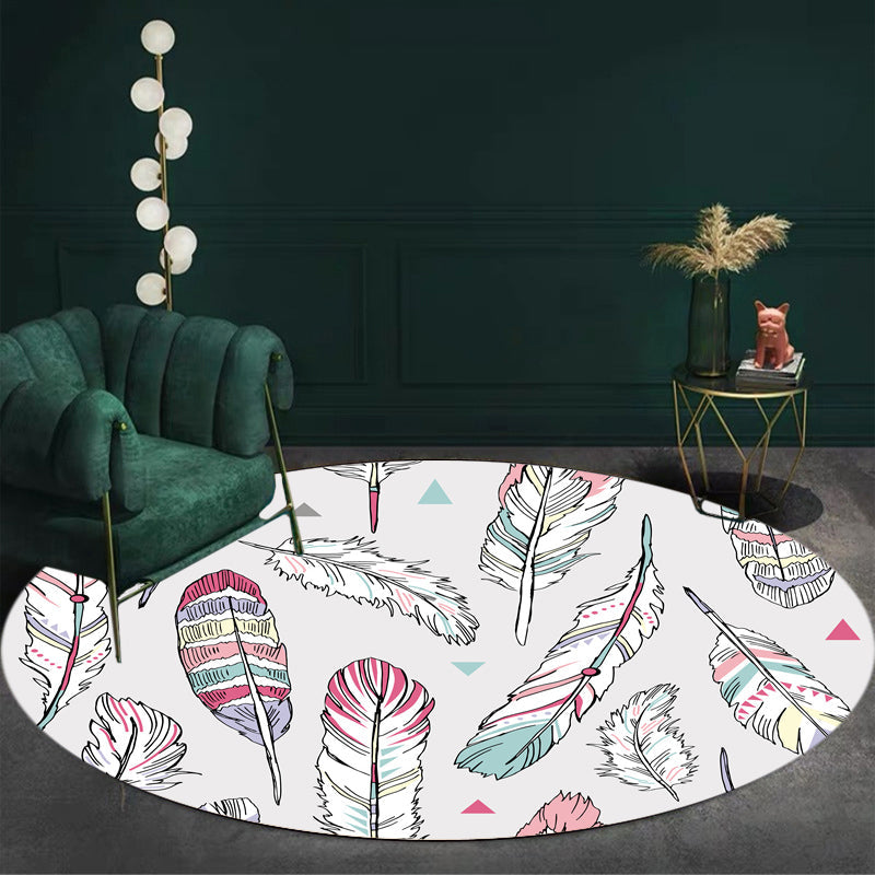 Lisslune | Shaded Feather Pattern Rug Light Gray Kids Rug Polyester Pet Friendly Washable Area Rug for Children's Room