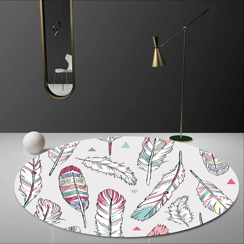 Lisslune | Shaded Feather Pattern Rug Light Gray Kids Rug Polyester Pet Friendly Washable Area Rug for Children's Room