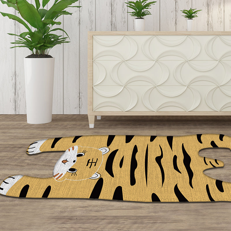 Lisslune | Gray and Yellow Irregular Carpet Children's Room Animal Tiger Pattern Rug Polyester Pet Friendly Carpet