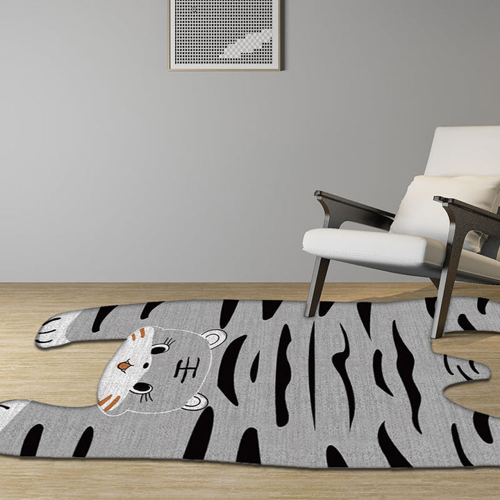 Lisslune | Gray and Yellow Irregular Carpet Children's Room Animal Tiger Pattern Rug Polyester Pet Friendly Carpet