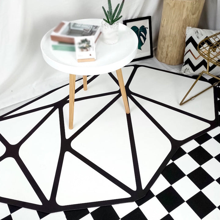 Lisslune | Black and White Bedroom Carpet Contemporary Geometric Pattern Rug Leather Pet Friendly Non-Slip Area Rug
