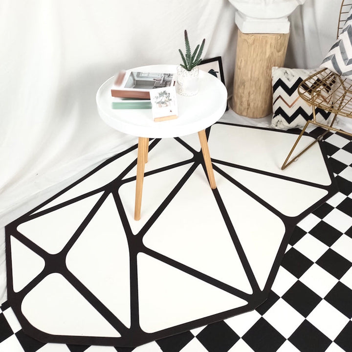 Lisslune | Black and White Bedroom Carpet Contemporary Geometric Pattern Rug Leather Pet Friendly Non-Slip Area Rug