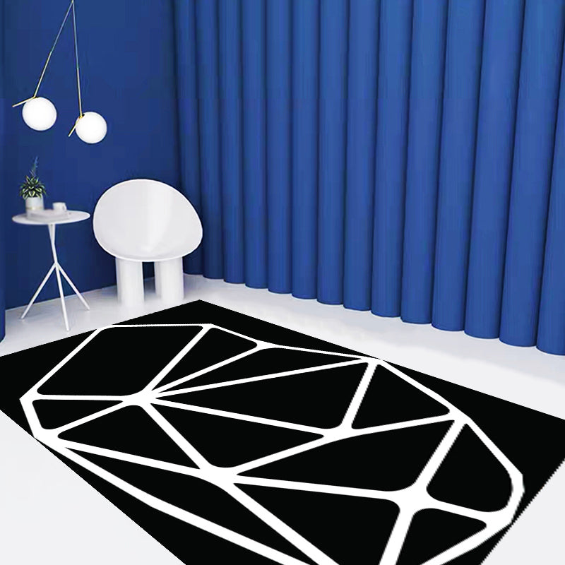 Lisslune | Black and White Bedroom Carpet Contemporary Geometric Pattern Rug Leather Pet Friendly Non-Slip Area Rug