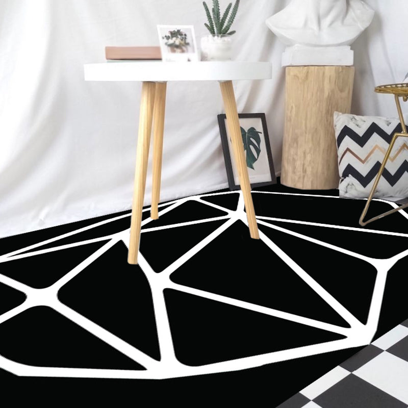 Lisslune | Black and White Bedroom Carpet Contemporary Geometric Pattern Rug Leather Pet Friendly Non-Slip Area Rug