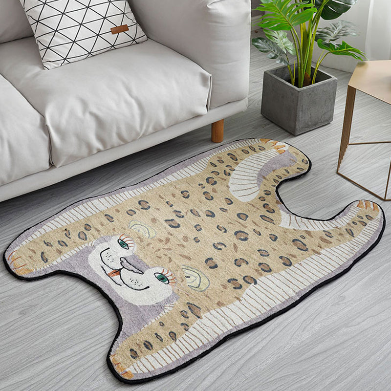 Lisslune | Kids Irregular Bedroom Carpet in Yellow and Purple Animal Leopard Pattern Rug Polyester Non-Slip Base Rug