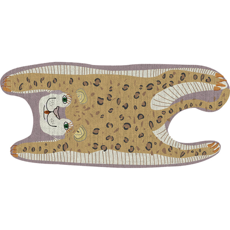 Lisslune | Kids Irregular Bedroom Carpet in Yellow and Purple Animal Leopard Pattern Rug Polyester Non-Slip Base Rug