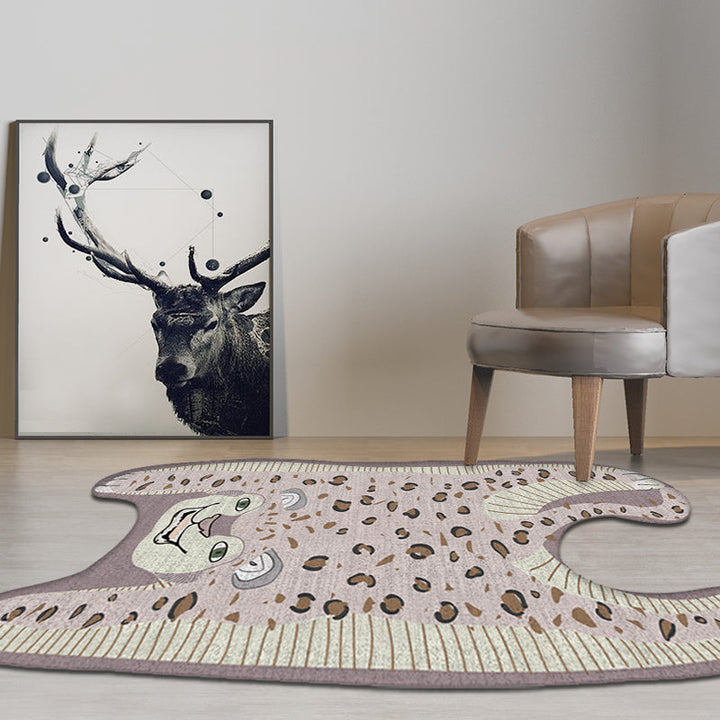 Lisslune | Kids Irregular Bedroom Carpet in Yellow and Purple Animal Leopard Pattern Rug Polyester Non-Slip Base Rug