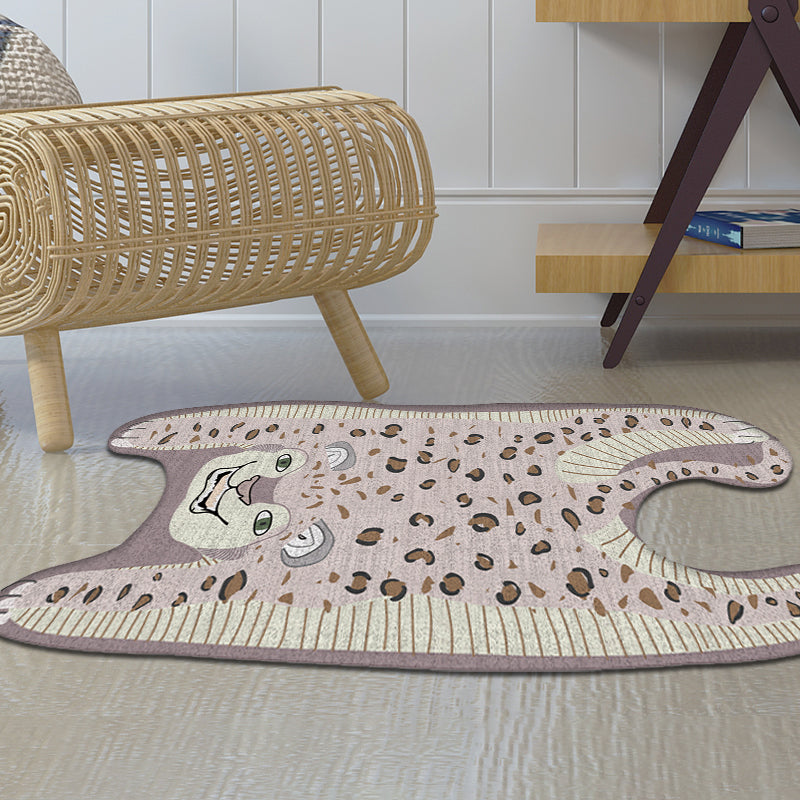 Lisslune | Kids Irregular Bedroom Carpet in Yellow and Purple Animal Leopard Pattern Rug Polyester Non-Slip Base Rug