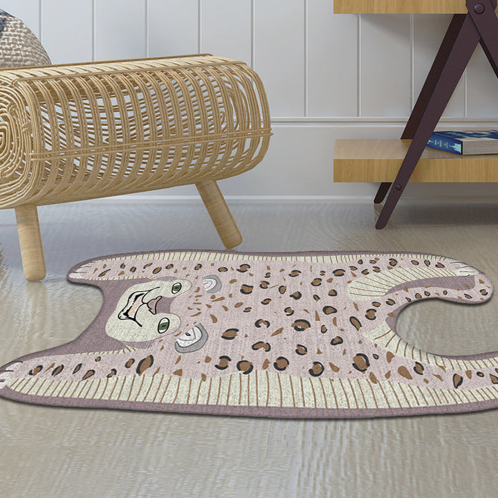 Lisslune | Kids Irregular Bedroom Carpet in Yellow and Purple Animal Leopard Pattern Rug Polyester Non-Slip Base Rug