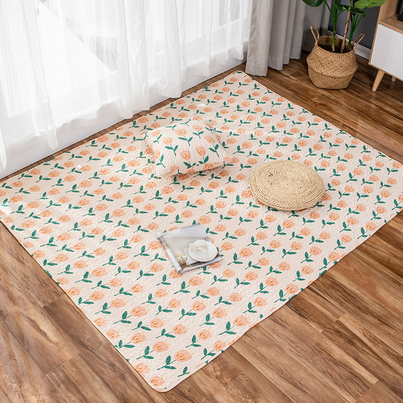 Lisslune | Green and Purple Kids Carpet Cotton Flower Rug Pet-Friendly Washable Non-Slip Background Area Rug for Decoration
